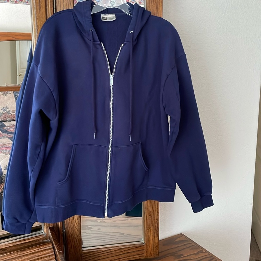 Cheetah Dark Blue Zip Up Hooded Sweatshirt - Women’s Large